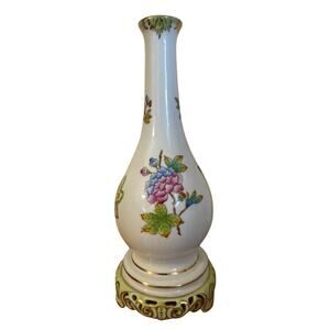 Herend Hungary Hand Painted Queen Victorian Lamp Base Floral Butterfly